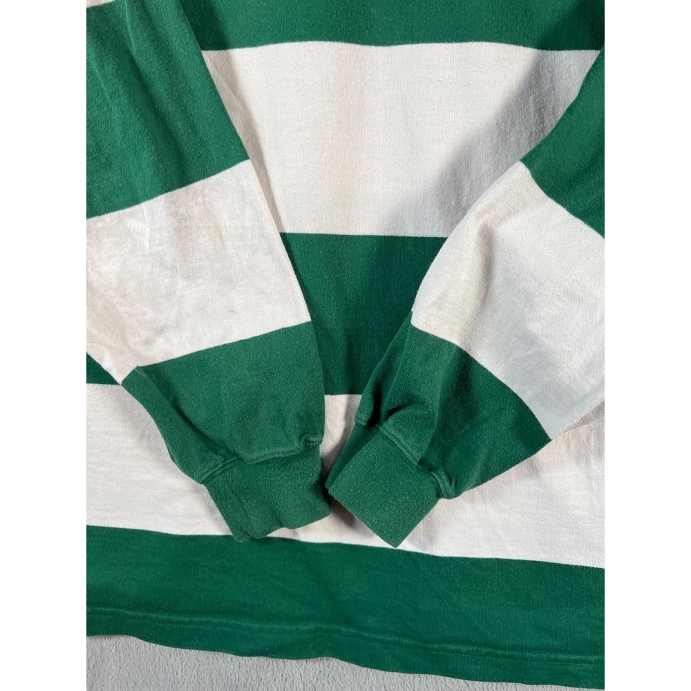 Lands End Vintage Rugby Shirt Mens XL Green White Stripe Heavyweight 90s Polo - Picture 9 of 13